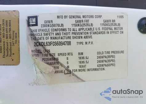 2006 Pontiac Torrent from USA, damaged, VIN 2CKDL63F066094708